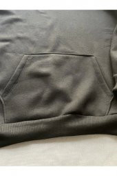 Düz Siyah Erkek Kapüşonlu 3 iplik Şardonlu Ribanalı Sweatshirt Hoodie - 6