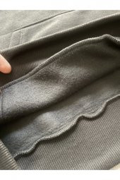 Düz Siyah Erkek Kapüşonlu 3 iplik Şardonlu Ribanalı Sweatshirt Hoodie - 8