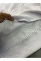 Düz Beyaz Erkek Kapüşonlu 3 iplik Şardonlu Ribanalı Sweatshirt Hoodie - 8