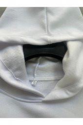 Realistic Baskılı Beyaz Erkek Kapüşonlu 3 iplik Şardonlu Ribanalı Sweatshirt Hoodie - 7
