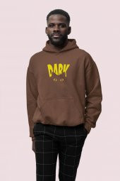 Dark Baskılı Kahverengi Erkek Kapüşonlu 3 iplik Şardonlu Ribanalı Sweatshirt Hoodie - 1