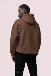 Zeus Baskılı Kahverengi Erkek Kapüşonlu 3 iplik Şardonlu Ribanalı Sweatshirt Hoodie - 2