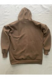 Zeus Baskılı Kahverengi Erkek Kapüşonlu 3 iplik Şardonlu Ribanalı Sweatshirt Hoodie - 4