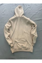 Zeus Baskılı Bej Erkek Kapüşonlu 3 iplik Şardonlu Ribanalı Sweatshirt Hoodie - 4