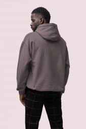 Zeus Baskılı Gri Erkek Kapüşonlu 3 iplik Şardonlu Ribanalı Sweatshirt Hoodie - 2