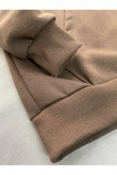 Zeus Baskılı Kahverengi Erkek Kapüşonlu 3 iplik Şardonlu Ribanalı Sweatshirt Hoodie - 5