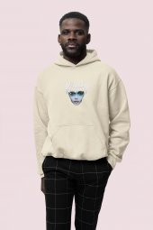 Youth Baskılı Bej Erkek Kapüşonlu 3 iplik Şardonlu Ribanalı Kanguru Cepli Sweatshirt Hoodie - 1