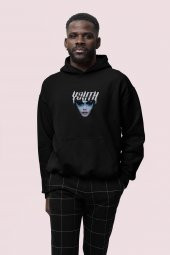 Youth Baskılı Siyah Erkek Kapüşonlu 3 iplik Şardonlu Ribanalı Sweatshirt Hoodie - 1