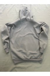 Zeus Baskılı Gri Erkek Kapüşonlu 3 iplik Şardonlu Ribanalı Sweatshirt Hoodie - 4