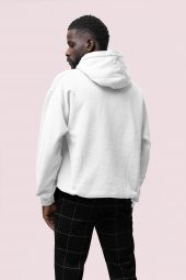 Skull Baskılı Beyaz Erkek Kapüşonlu 3 iplik Şardonlu Ribanalı Sweatshirt Hoodie - 2