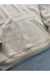 Dark Baskılı Bej Erkek Kapüşonlu 3 iplik Şardonlu Ribanalı Sweatshirt Hoodie - 6