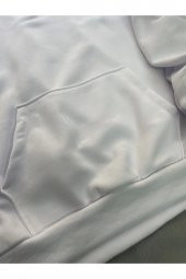 Skull Baskılı Beyaz Erkek Kapüşonlu 3 iplik Şardonlu Ribanalı Sweatshirt Hoodie - 6