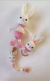 Yeni Doğan Uzun Kulak Tavşan Seti Amigurumi Organik Oyuncak - 1
