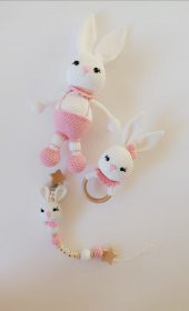 Yeni Doğan Uzun Kulak Tavşan Seti Amigurumi Organik Oyuncak - 2