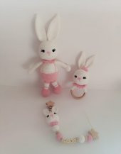 Yeni Doğan Uzun Kulak Tavşan Seti Amigurumi Organik Oyuncak - 3