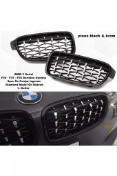 Bmw F35 3 Serisi Diamond Ön Panjur Izgara Böbrek Piano Black & Krom 1. Kalite - 1