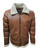 Zagmen Z01037 Erkek Yakası Kürklü Fermuarlı Deri Ceket - 1