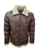 Zagmen Z01037 Erkek Yakası Kürklü Fermuarlı Deri Ceket - 7