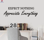 Oturma Odası, Ofis, Dükkan Duvar Sticker Motivasyon İlham Veren Başarı Alıntı Kelimeler Hiçbir Şey Beklemeyin Her Şeyi Takdir Edin Çıkartmalar thumbnail 1