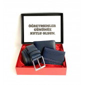 Erkek Set Kombin Lacivert Kemer Cüzdan Kartlık Şık Hediyelik Orijinal Kutusunda - 1