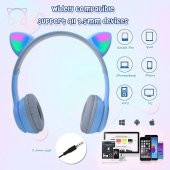Zhltools Bluetooth 5.0 Kedi Tasarımlı Katlanabilir Kulak Üstü Kulaklık Mavi - 1