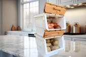 Motek Patateslik Soğanlık Sepeti Oyuncak Kutusu Tekerlekli Organızer Çok Amaçlı Kutu 2X12Lt-Bambu+Krem - 2