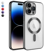 iPhone 15 Pro Max Kılıf Magsafe Özellikli Metal Lazer Silikon Kapak - 1