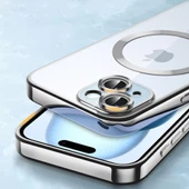 iPhone 15 Pro Max Kılıf Magsafe Özellikli Metal Lazer Silikon Kapak - 6