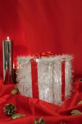 Yılbaşı Ağacı Noel Led Işıklı Hediye Kutusu Paketi Yılbaşı Gümüş - 8