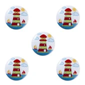 5 Adet Porselen Düğme Kule Çocuk Odası Mobilya Dolap Kulp - 1