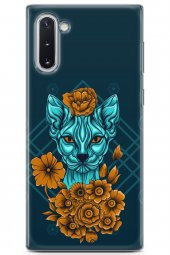 Samsung Galaxy Note 10 Uyumlu Kılıf Sfenks 13 Yeşil Kedi Case Kapak Mavi - 1