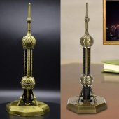 Vintage Metal Shanghai Oriental Pearl Tv Tower Biblo Antik Bronz 18 cm - 5