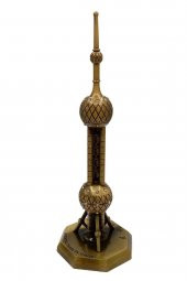 Vintage Metal Shanghai Oriental Pearl Tv Tower Biblo Antik Bronz 18 cm - 9