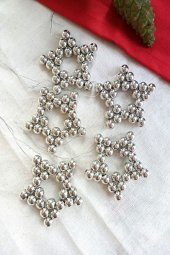Silver Stars - 5 Adet Parlak Gümüş Yıldız Dekoratif Süs - Kapı Süsü - Yılbaşı Süsü - Ağaç Süsü - 4