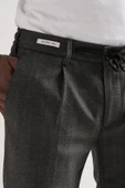 Ecer Tek Pileli Slimfit Beli Lastikli Ve İplikli Çizgili Kışlık Erkek Kumaş Pantolon - 6