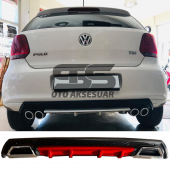 Volkswagen Polo MK5 Difüzör Arka Tampon Eki 2 Egzoz Çıkışlı Kırmızı Lüx Tip - 1