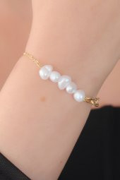 Gold Renk İnci Boncuk Model Kadın Bileklik thumbnail 1