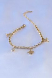 316L Çelik Gold Renk Kutup Yıldızı Figür Zirkon Taş Detay Kadın Bileklik thumbnail 1