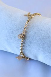 316L Çelik Gold Renk Kutup Yıldızı Figür Zirkon Taş Detay Kadın Bileklik thumbnail 2