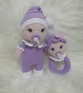 Emzikli Bebek Uyku Arkadaşı ve Çıngırak Amigurumi Organik Oyuncak - 1