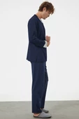 V Yaka Rahat Kalıp Pijama Takım - Lacivert - 2