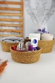 Digithome 3’lü Hasır Banyo ve Makyaj Organizer Sepeti Oval Düzenleyici Kahverengi - PNL-PH22 S/3 C1-1-100 - 1