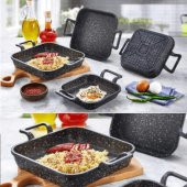 Eda 4 Lü Granit Kare Döküm Sahan Tava Seti Takımı - 18-20-22-24 Cm - 1