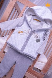 Babyhola Elyaf Dolgulu 1 Tog Kapitone Yelek Badi Pantolon Erkek Bebek 3'lü Takım 12610 - 1