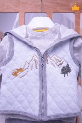 Babyhola Elyaf Dolgulu 1 Tog Kapitone Yelek Badi Pantolon Erkek Bebek 3'lü Takım 12610 - 3