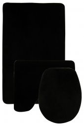 Bonny Home Damask 3’lü Düz Siyah Ultrasoft Banyo Halısı Paspası Seti Kaymaz Tabanlı Klozet Takımı - 1