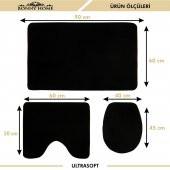 Bonny Home Damask 3’lü Düz Siyah Ultrasoft Banyo Halısı Paspası Seti Kaymaz Tabanlı Klozet Takımı - 3