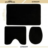 Bonny Home Damask 3’lü Düz Siyah Ultrasoft Banyo Halısı Paspası Seti Kaymaz Tabanlı Klozet Takımı - 7