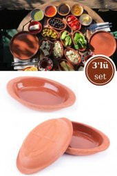 Elizi Çömlekleri 3’lü Mini Oval Sırlı Kase, Çok Amaçlı Toprak Surum Servis Kase 3 Adet SIRLI - 1