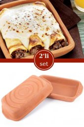 Elizi Çömlekleri 2’li Dikdörtgen Fırın Tepsisi, Toprak Güveç Fırın Kabı 2’li Set (25x15cm) - 1